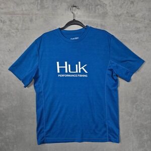 Huk Performance Fishing T Shirt Mens Medium blue Vented Stretch‎ performance